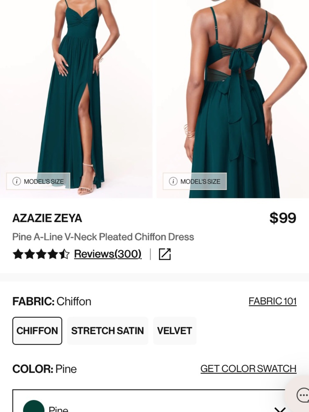 Azazie Pine A-Line V-Neck Chiffon Maxi Dress